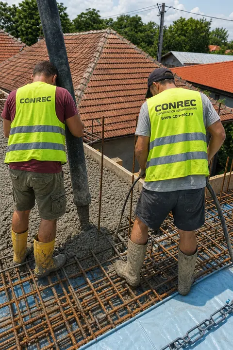 Echipă CONREC la turnarea betonului